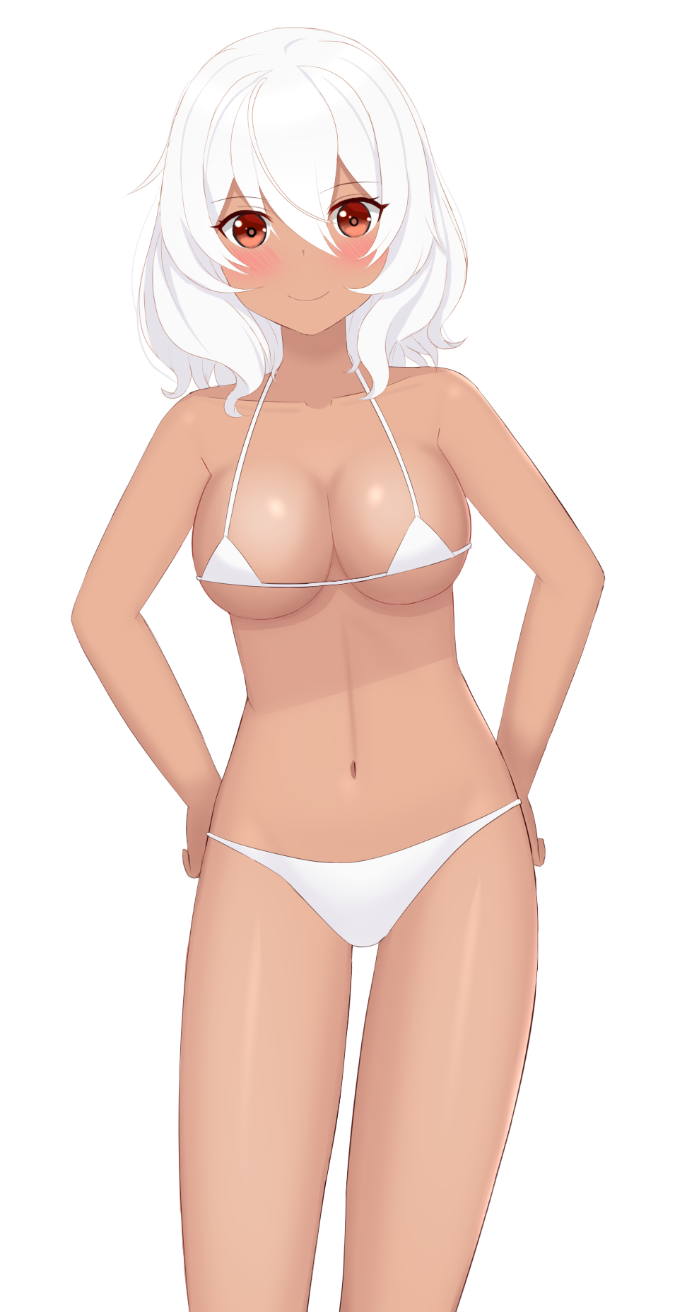 1girl, artoria_gremm, bare_shoulders, bikini, blush, breasts, cleavage, closed_mouth