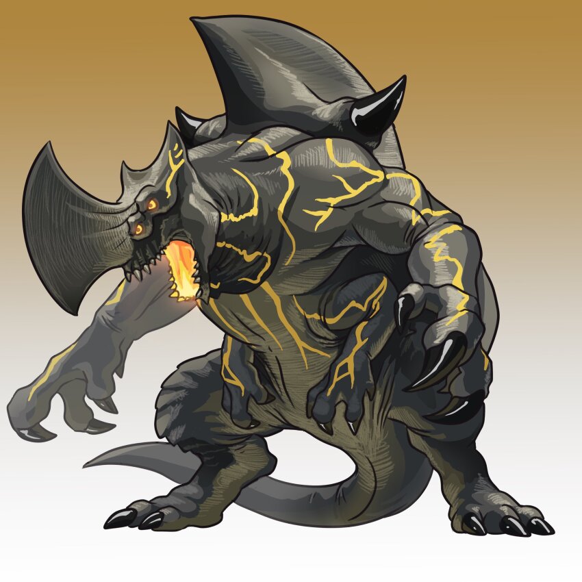 alex_alcanter, claws, extra_arms, extra_eyes, glowing, glowing_eyes, glowing_mouth, highres, kaiju, legendary_pictures, neon_trim, no_humans, open_mouth, pacific_rim, roaring, simple_background, tail, trespasser_(pacific_rim)