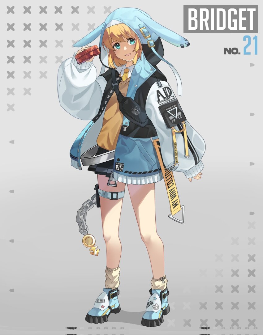 1boy, alternate_costume, androgyne_symbol, animal_ears, animal_hood, aqua_eyes, black_skirt, blonde_hair