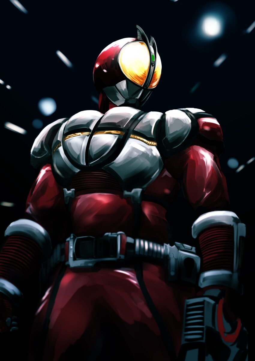 1boy, armor, black_background, bodysuit, breastplate, chest_armor, commentary, dorsal_fin