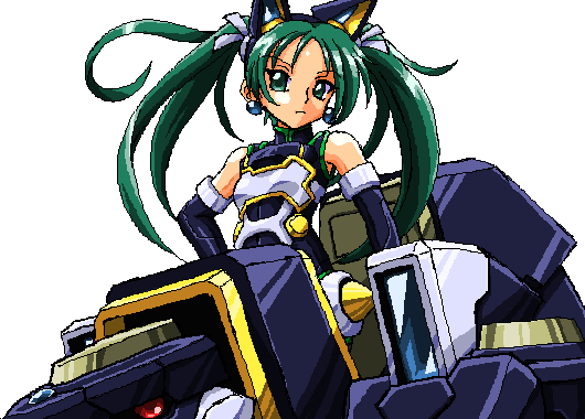 1girl, detached_sleeves, dragon_(artist), female_focus, green_eyes, green_hair, matching_hair/eyes, mecha