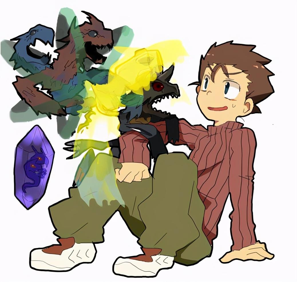 akiyama_ryo, cannon, crystal, digimon, looking_at_another, millenniumon, moonmillenniumon, sharp_teeth