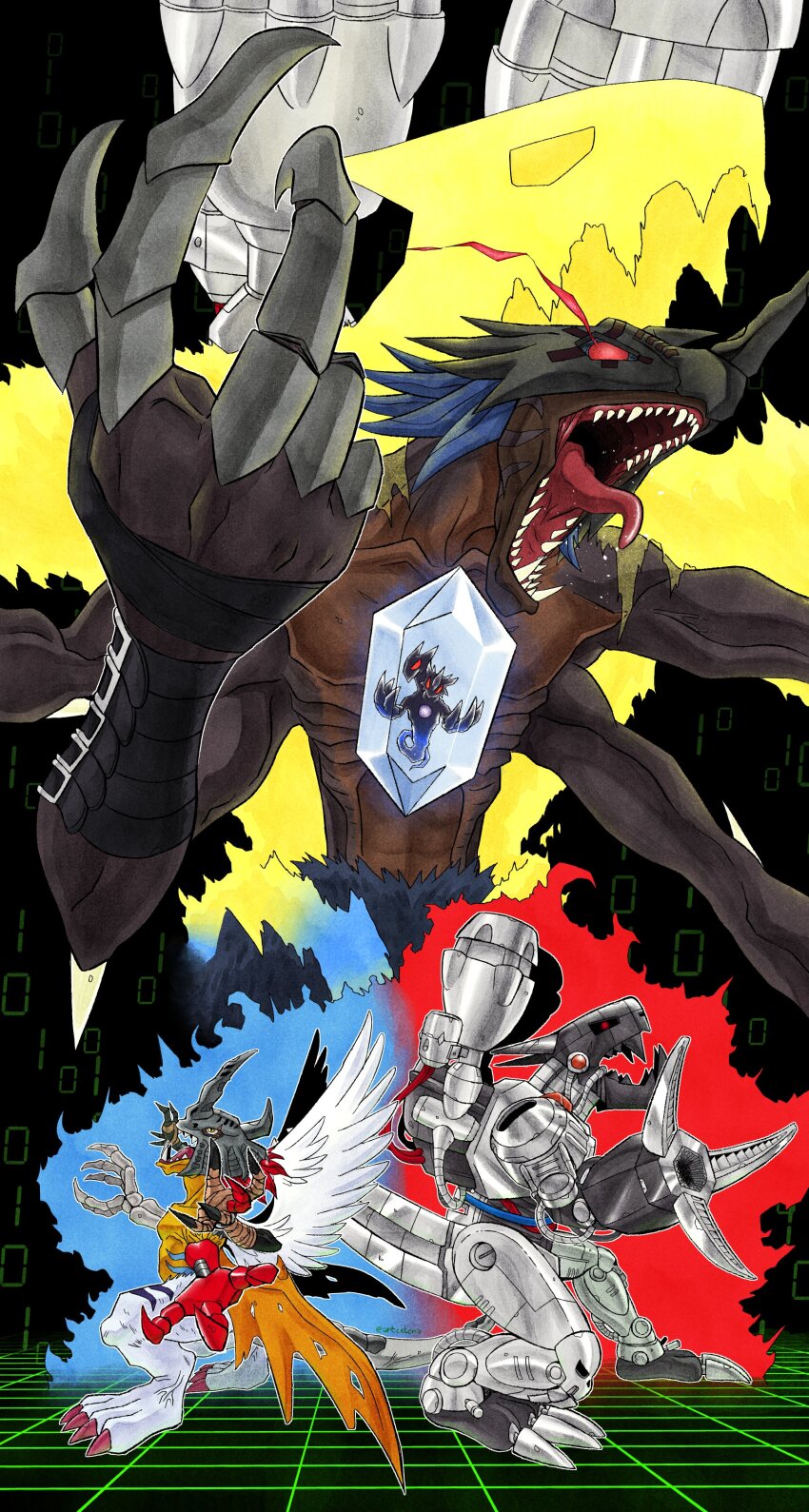 absurdres, chimairamon, claws, cyborg, digimon, dragon, fusion, highres