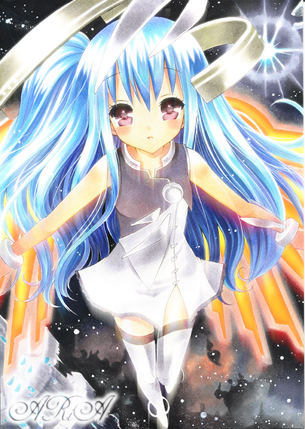 1girl, absurdly_long_hair, alternate_hairstyle, anniversary, aqua_eyes, aqua_hair, aria_(vocaloid), artist_name