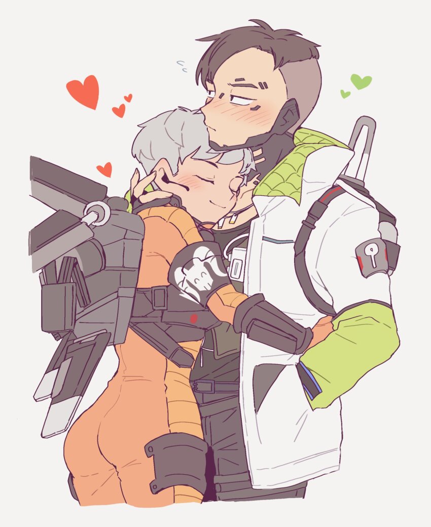 1boy, 1girl, animification, apex_legends, ass, black_eyes, black_gloves, black_hair