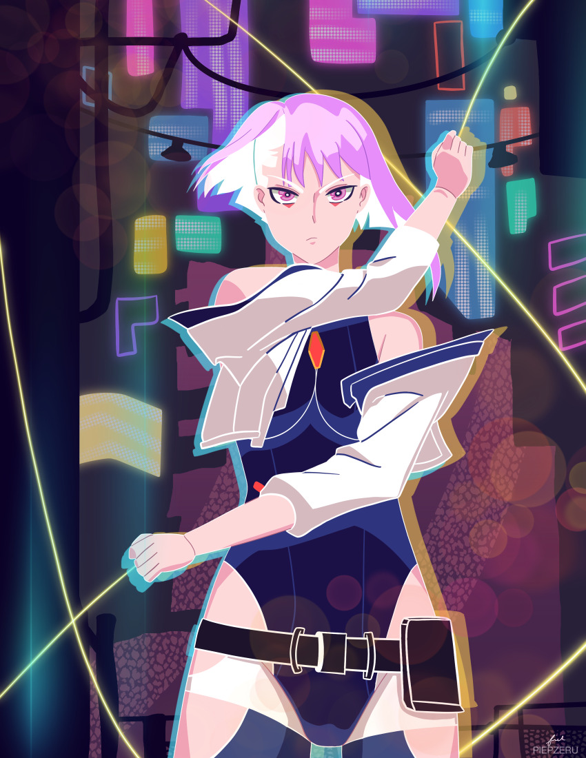 absurdres, cyberpunk_(series), cyberpunk:_edgerunners, highres, lucy_(cyberpunk), piepzeru, short_hair, solo, wallpaper_(object)