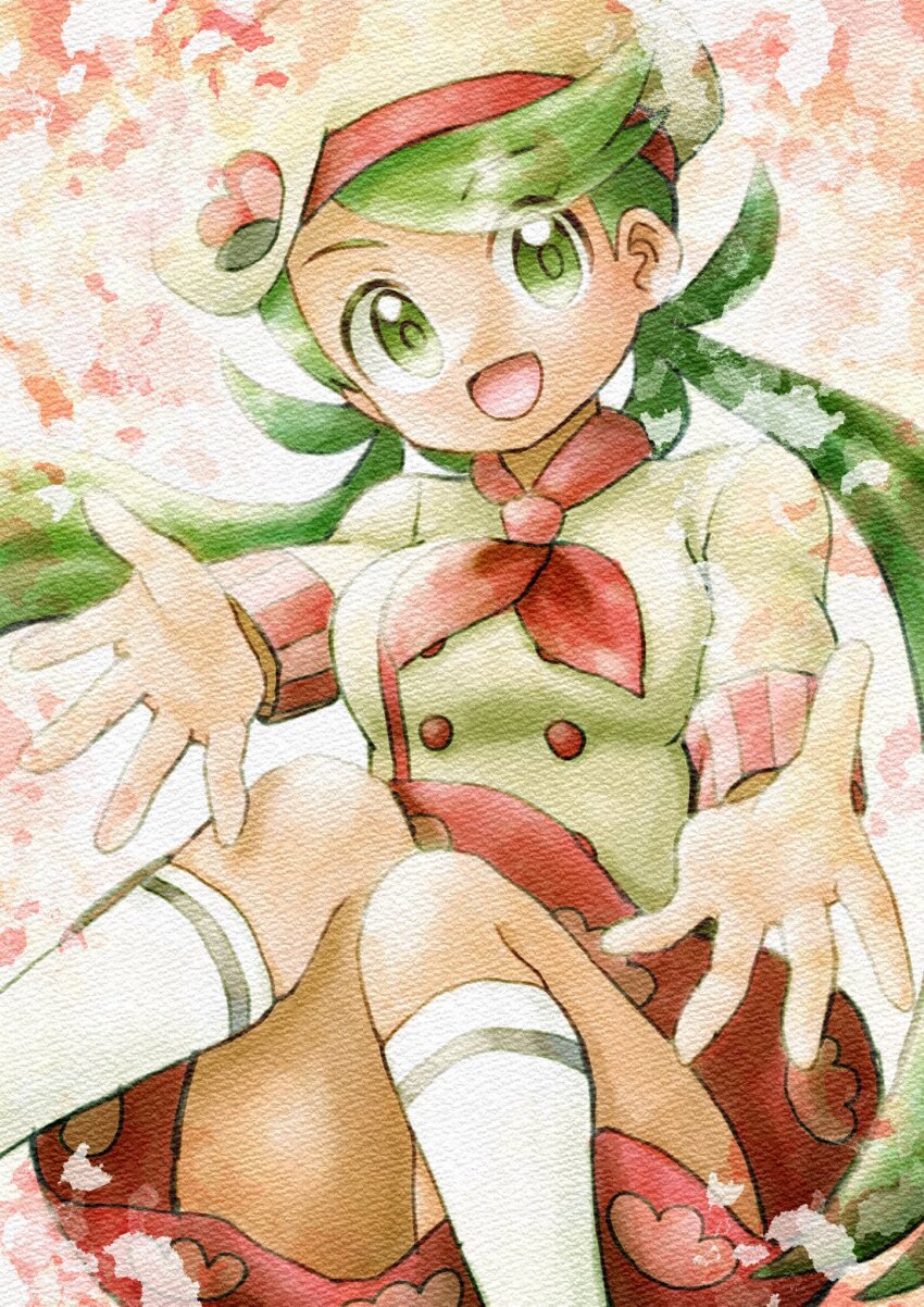 1girl, dark-skinned_female, dark_skin, green_eyes, green_hair, hat, highres, katsuonoeboebo