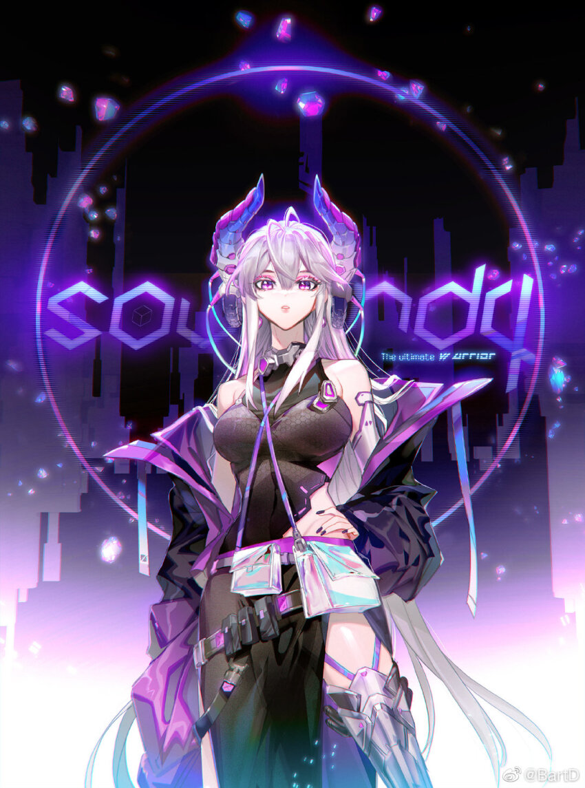 1girl, artist_collaboration, bart._d, black_nails, black_skirt, clothing_cutout, cover, cover_page