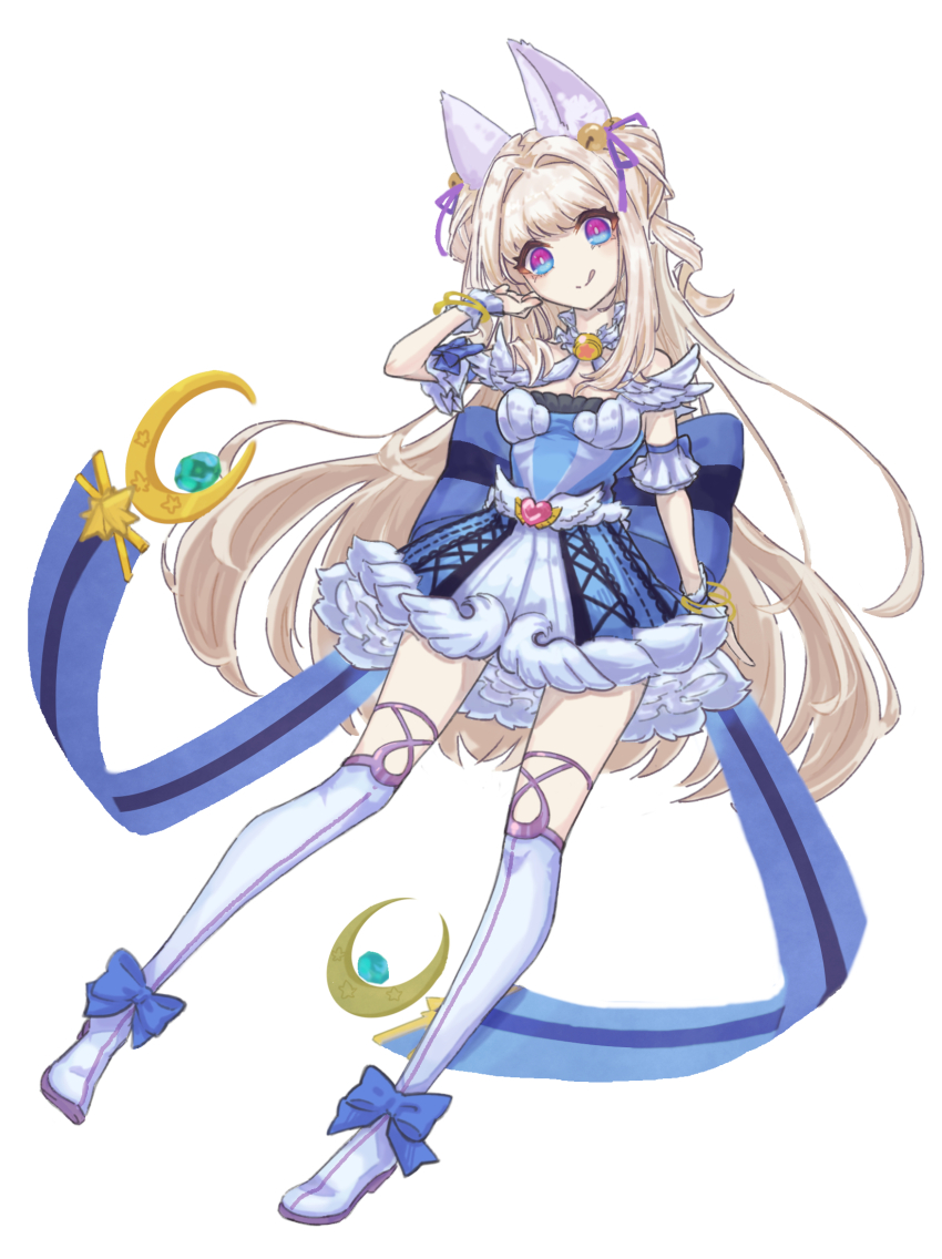 1girl, :q, animal_ear_fluff, animal_ears, back_bow, bangle, bell, black_bow