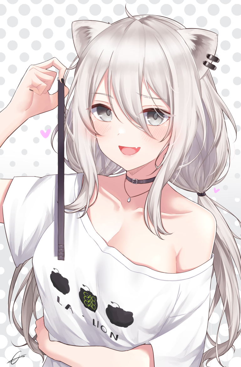 1girl, animal_ears, arm_under_breasts, black_choker, black_nails, blush, breasts, choker