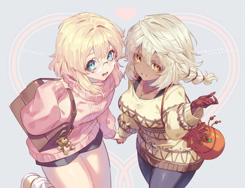 1boy, 1girl, aqua_eyes, bandaged_arm, bandages, black_shorts, blonde_hair, braid