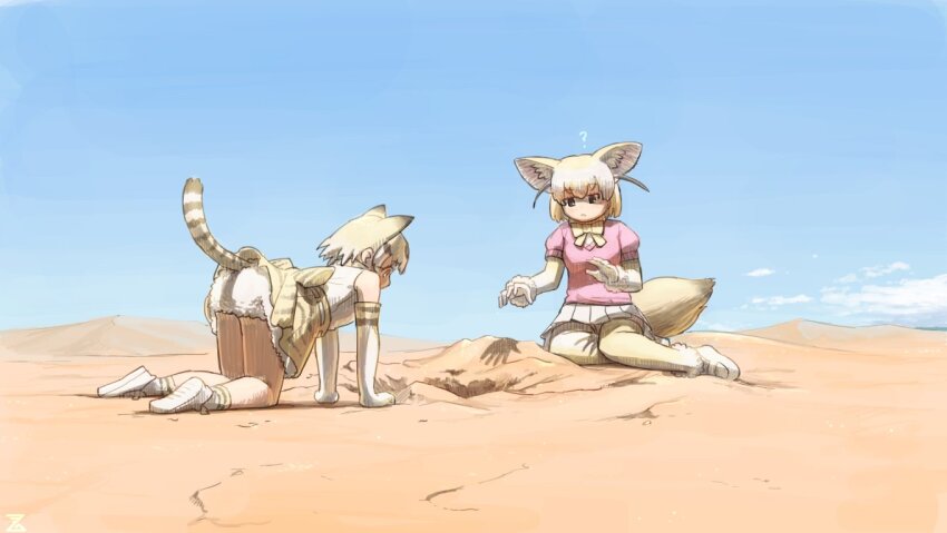 ?, all_fours, animal_ears, animal_print, back_bow, bare_shoulders, blonde_hair, bloomers