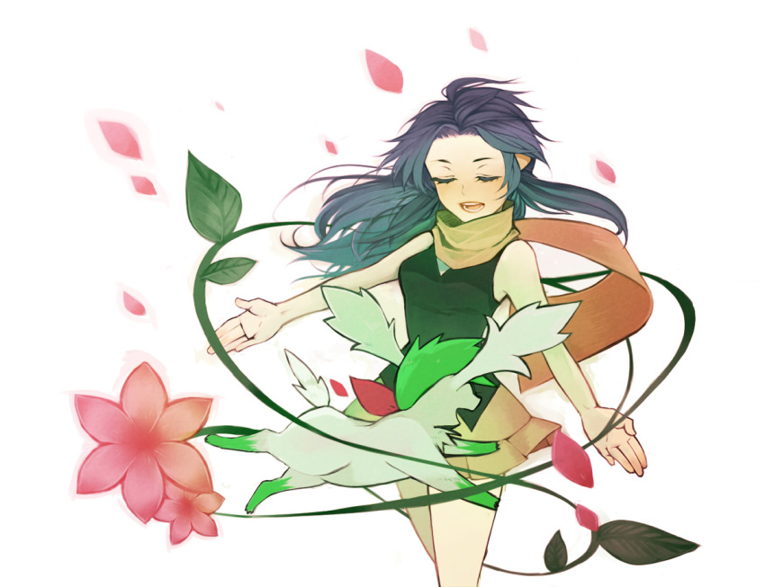 1girl, alternate_form, bad_id, bad_pixiv_id, blue_hair, closed_eyes, dawn_(pokemon), flower