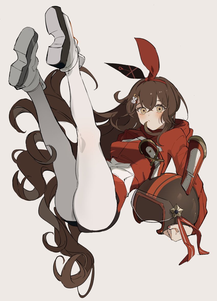 1girl, absurdres, alternate_costume, amber_(genshin_impact), brown_eyes, brown_gloves, brown_hair, crossed_bangs