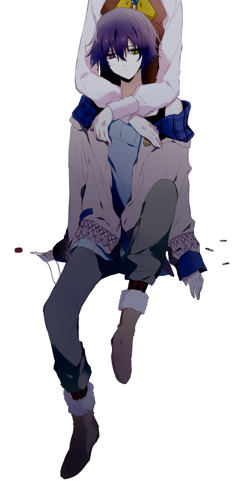 2boys, absurdres, closed_mouth, expressionless, heterochromia, highres, hinose_takeru, hug