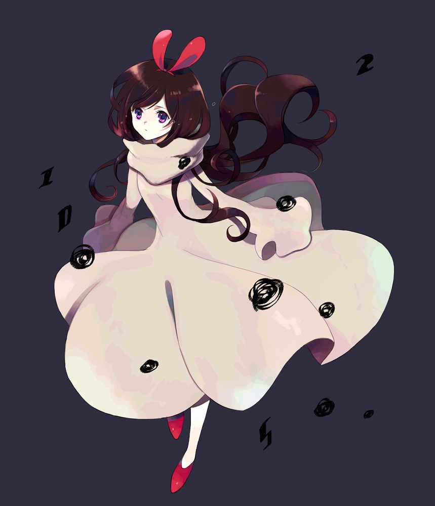 1girl, bad_id, bad_pixiv_id, bemani, black_hair, blue_eyes, dress, female_focus, hirosuke, hirosuke_(psychexx), long_hair, long_sleeves, ophelia_(pop'n_music), pop'n_music, purple_eyes, sleeves_past_wrists, solo, tears