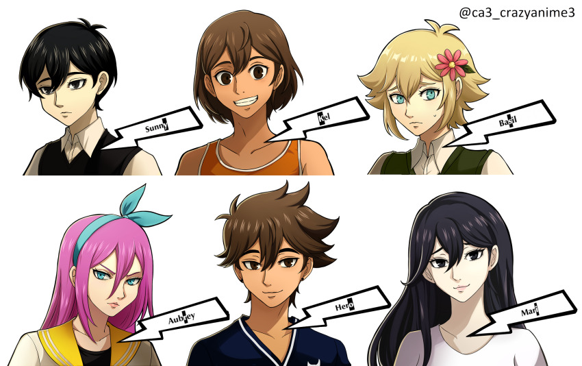 2girls, 4boys, aubrey_(faraway)_(omori), aubrey_(omori), basil_(faraway)_(omori), basil_(omori), black_eyes, black_hair