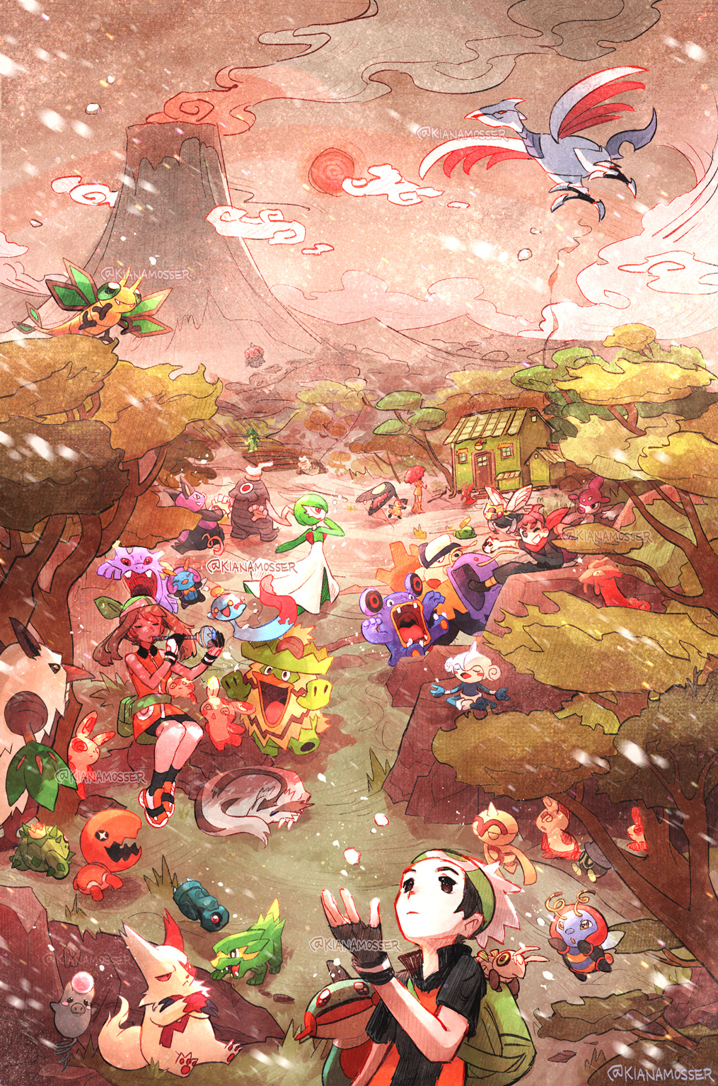 2boys, 2girls, backpack, bag, baltoy, bandana, beanie, beldum