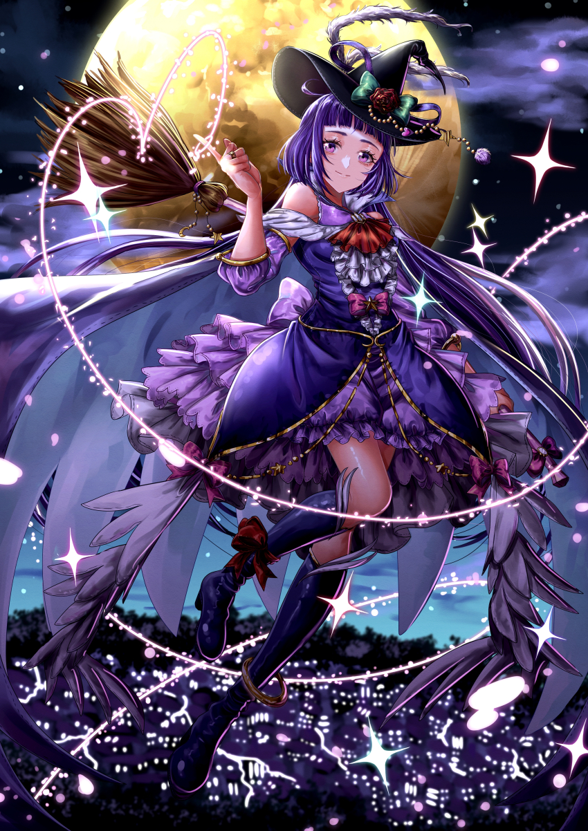 1girl, absurdres, anklet, ascot, black_boots, black_hat, blunt_bangs, boots