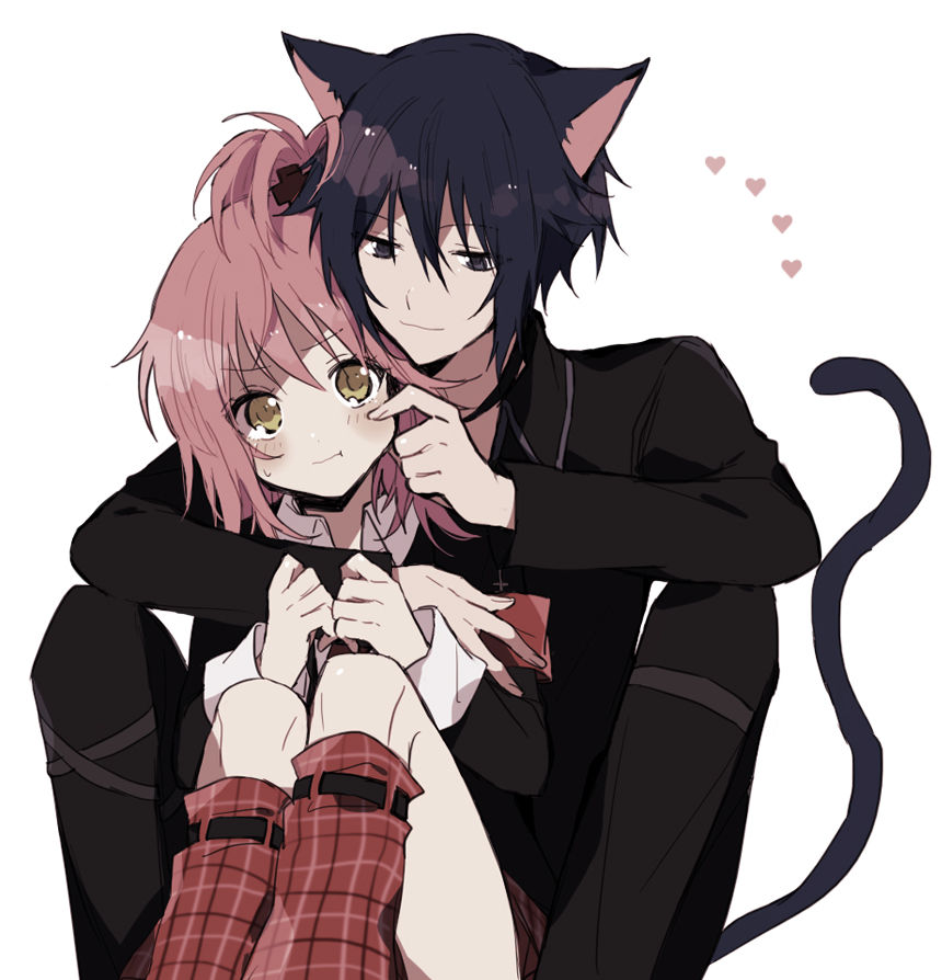 1boy, 1girl, animal_ears, black_eyes, black_hair, black_pants, black_shirt, blazer