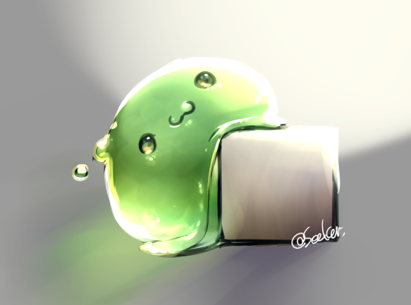 :3, box, full_body, grey_background, no_humans, poporing, ragnarok_online, rouko605