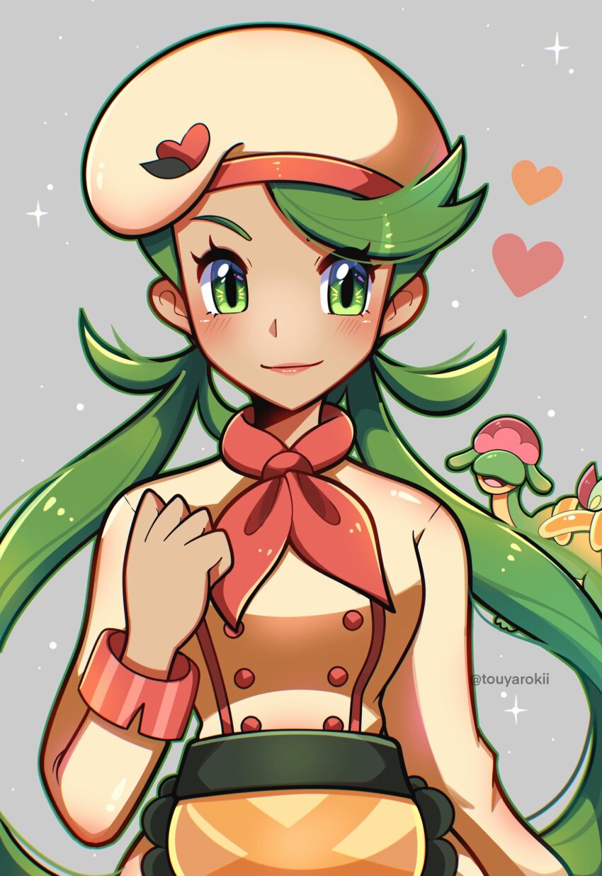 1girl, appletun, breasts, dark-skinned_female, dark_skin, gen_8_pokemon, green_eyes, green_hair