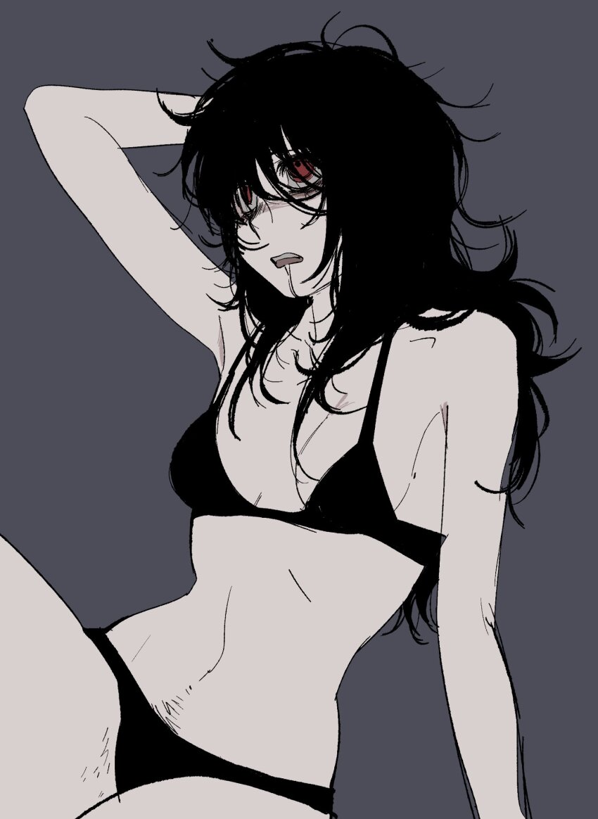 1girl, black_hair, black_panties, highres, messy_hair, original, panties, pill6w