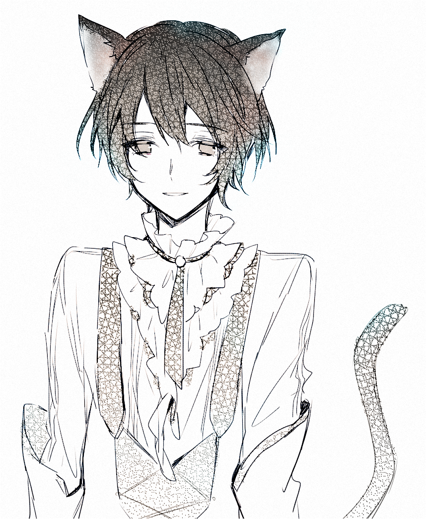 1boy, animal_ears, black_hair, black_wolves_saga, cat_boy, cat_ears, cat_tail, formal_clothes