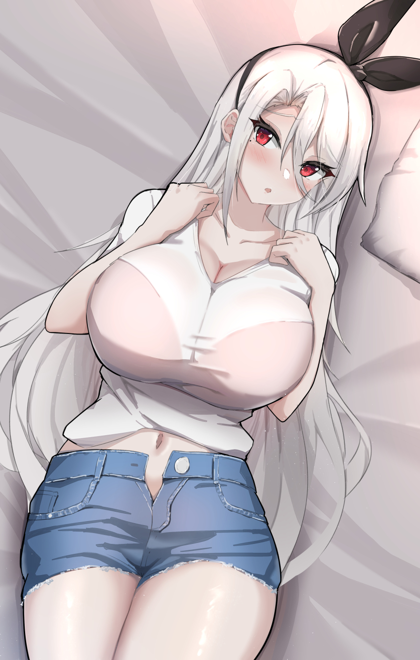 1girl, :o, absurdres, azur_lane, blush, bra_visible_through_clothes, breasts, breasts_squeezed_together