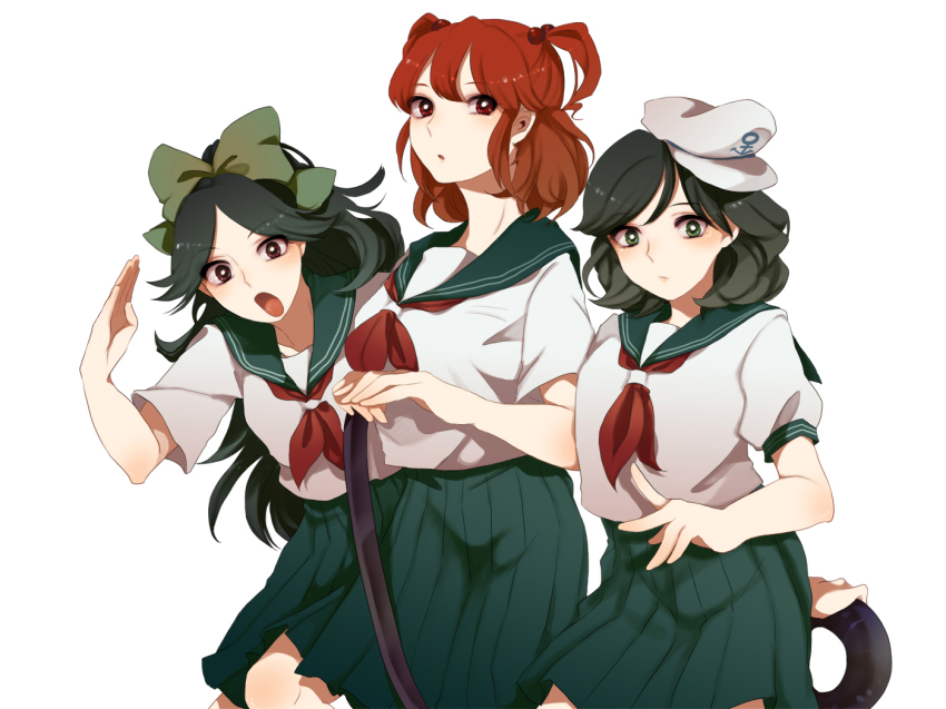 3girls, alternate_costume, bad_id, bad_pixiv_id, female_focus, hat, inoguchinko, inosina