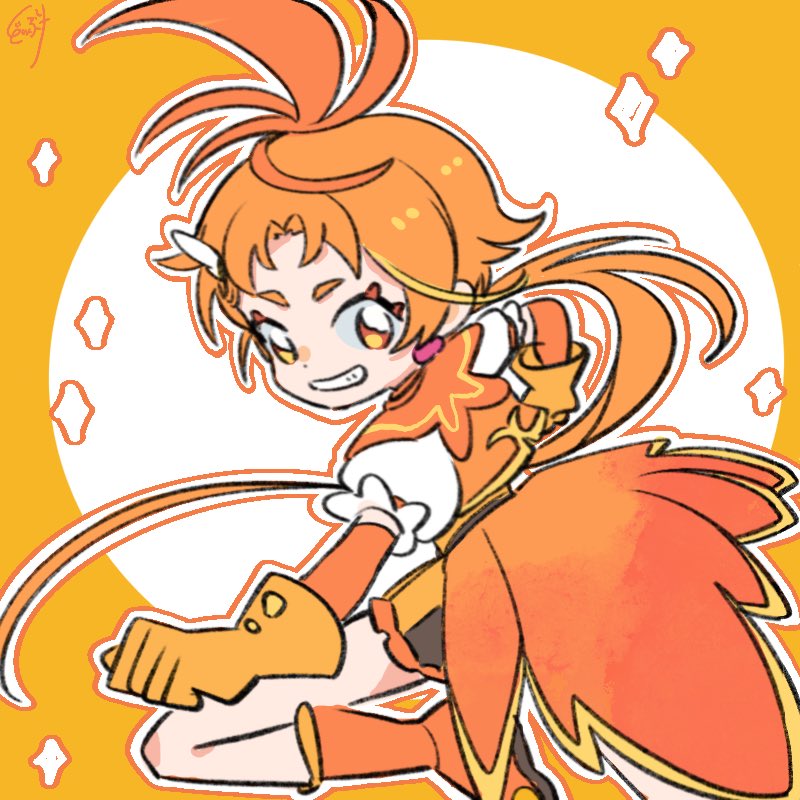 1boy, boots, border, cure_wing, earrings, gloves, grin, hirogaru_sky!_precure