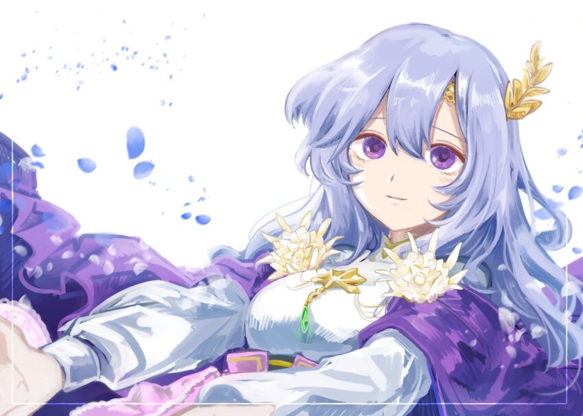 1girl, blue_hair, breasts, cape, circlet, closed_mouth, deirdre_(fated_saint)_(fire_emblem), deirdre_(fire_emblem)