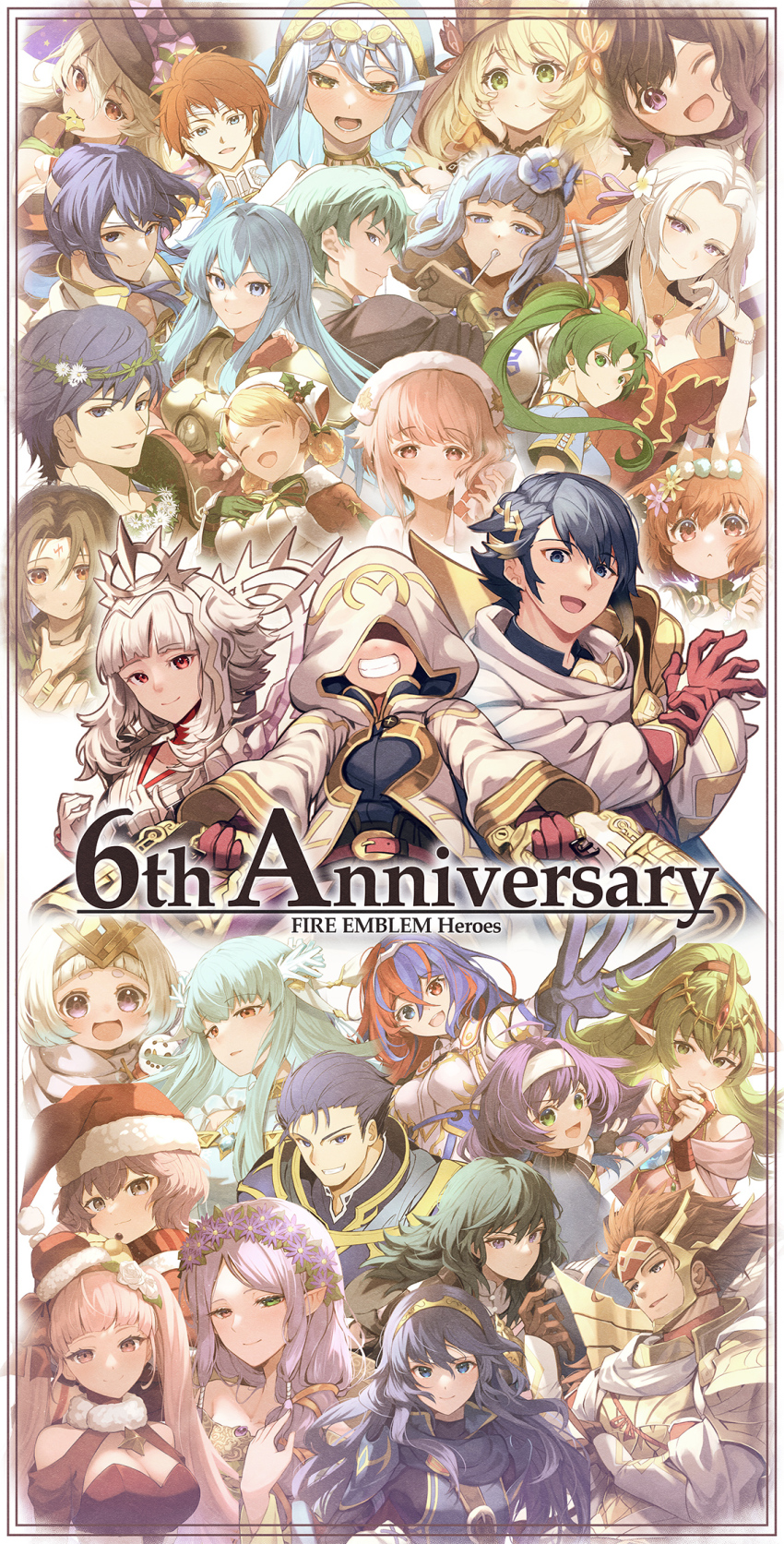 6+boys, 6+girls, alfonse_(fire_emblem), annette_fantine_dominic, annette_fantine_dominic_(winter), anniversary, aqua_hair, azura_(fire_emblem)