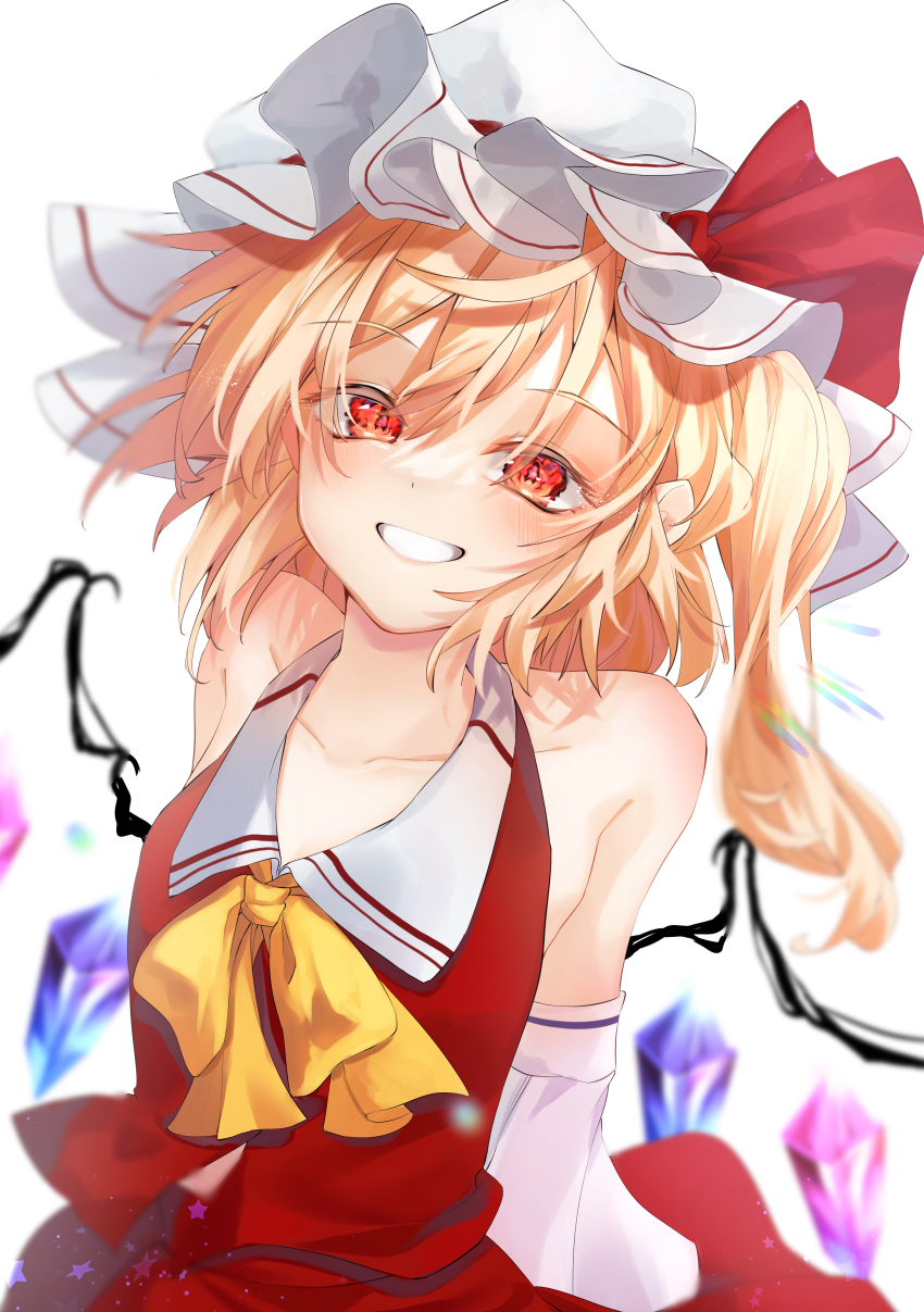 1girl, absurdres, bare_shoulders, blonde_hair, bow, bowtie, calpis118, collarbone