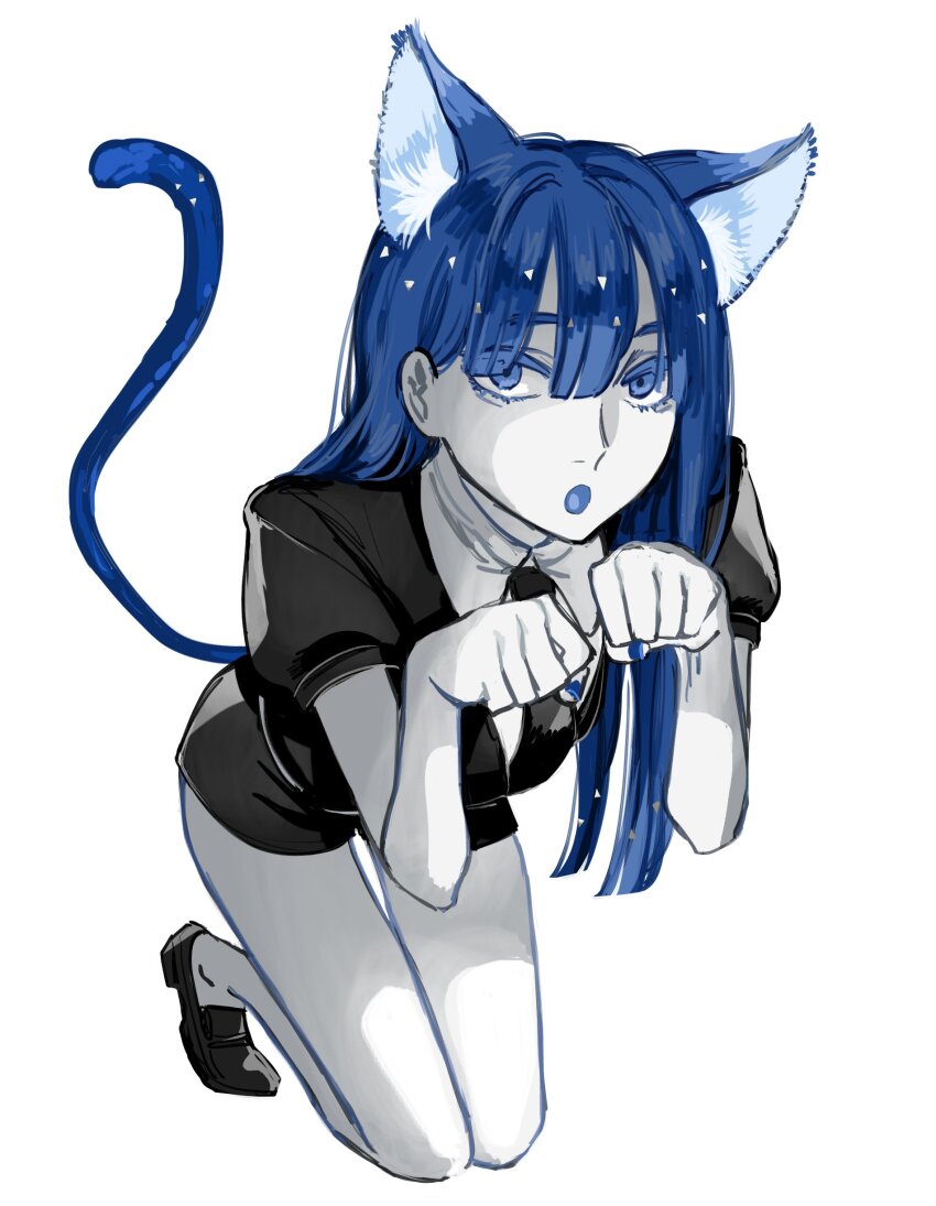 1other, :o, absurdres, androgynous, animal_ears, black_shoes, blue_eyes, blue_hair