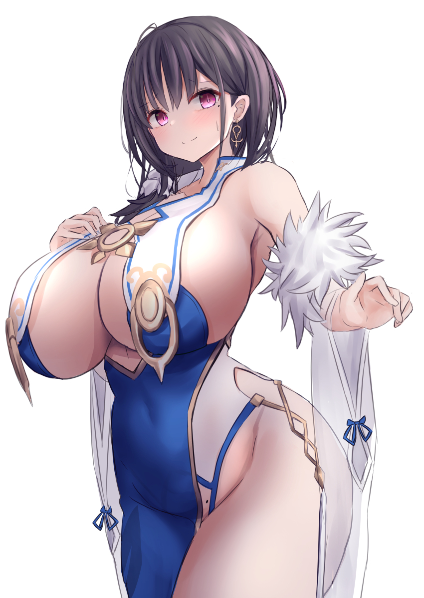 1girl, absurdres, azur_lane, bare_shoulders, breast_curtains, breasts, cleavage, closed_mouth