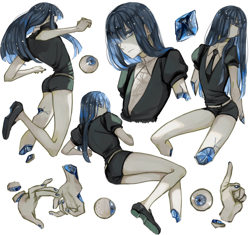 1other, absurdres, amputee, androgynous, arm_support, belt, black_footwear, black_necktie