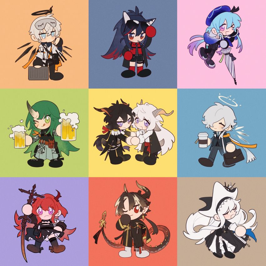 4girls, 6+boys, absurdres, alcohol, animal_ears, arknights, beer, black_hair