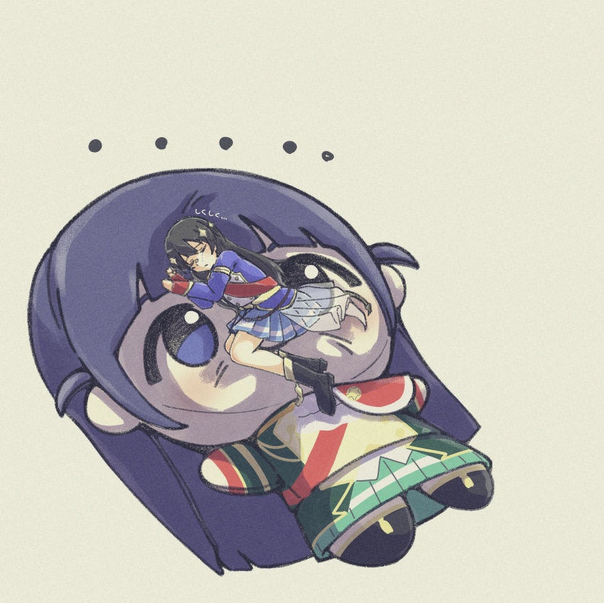 ..., 1girl, absurdres, belt, black_boots, black_hair, blue_jacket, blue_skirt