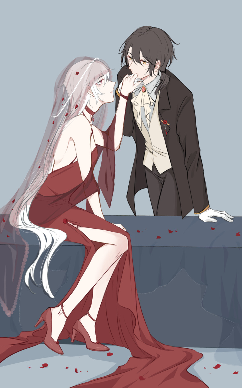 2boys, absurdres, albino, bishounen, colored_skin, crossdressing, crossdressing_(mtf), full_body