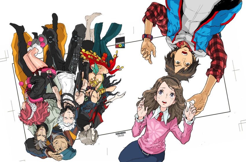 animal_print, arm_warmers, barefoot, beanie, bikini, bikini_top_only, black_hair, blue_skirt