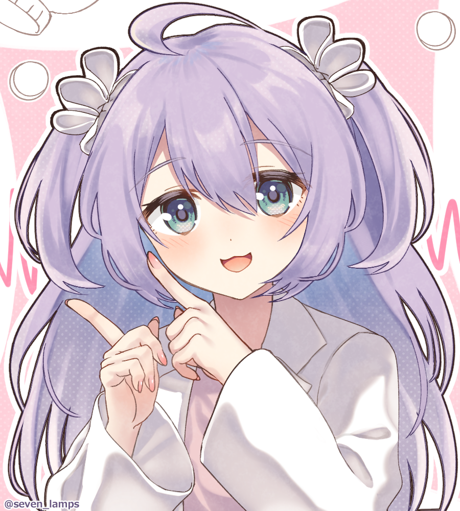 1girl, :3, ahoge, aqua_eyes, blush, fingernails, hair_between_eyes, hair_ornament