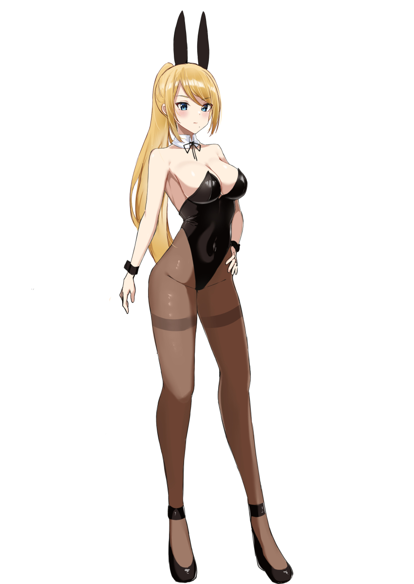 1girl, absurdres, animal_ears, aotsuba, black_leotard, black_shoes, blonde_hair, blue_eyes