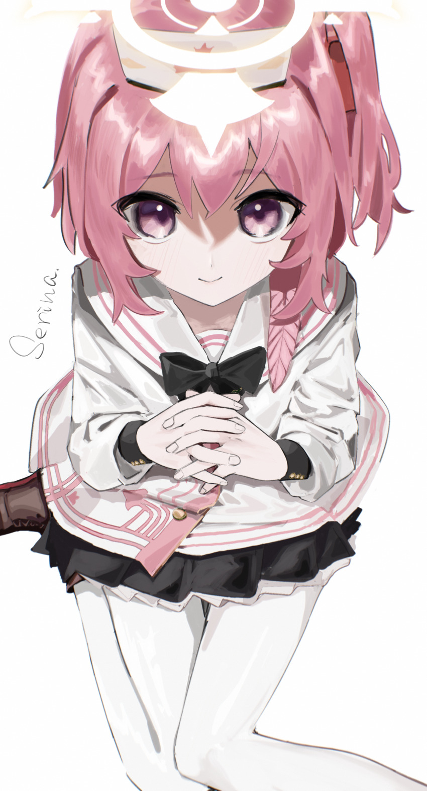 1girl, absurdres, black_bow, black_bowtie, black_skirt, blue_archive, boots, bow