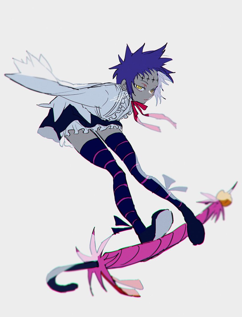 1girl, azisaiharumaki56, blouse, blue_hair, closed_mouth, d.gray-man, dark-skinned_female, dark_skin