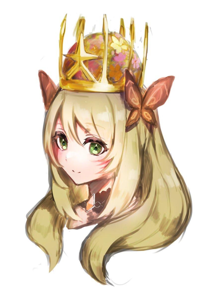 1girl, blonde_hair, butterfly_hair_ornament, celine_(fire_emblem), closed_mouth, crown, eyelashes, fire_emblem