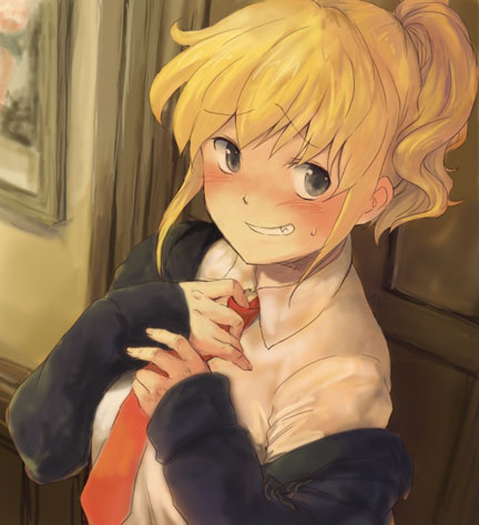 blonde_hair, furutachirikonbu, grey_eyes, lowres, necktie, ponytail, solo, umineko_no_naku_koro_ni