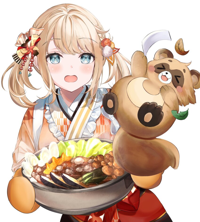 1girl, blonde_hair, green_eyes, hair_ornament, highres, hololive, ibuki_sho, japanese_clothes