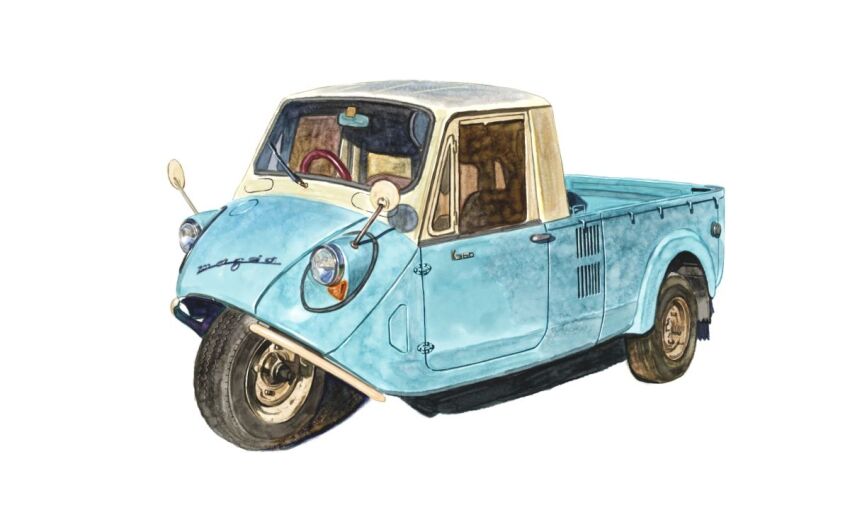 asai_takashi, autocycle, mazda, mazda_k360, motor_vehicle, no_humans, original, shadow