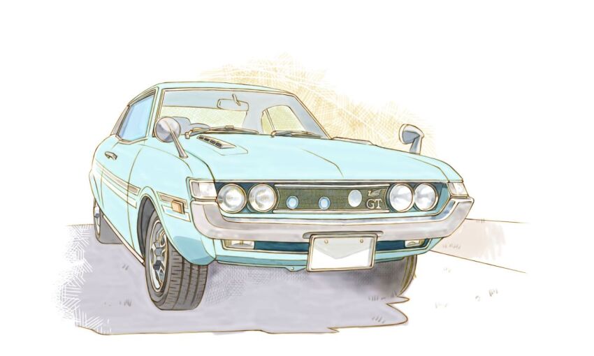 asai_takashi, car, license_plate, motor_vehicle, no_humans, original, shadow, side-view_mirror